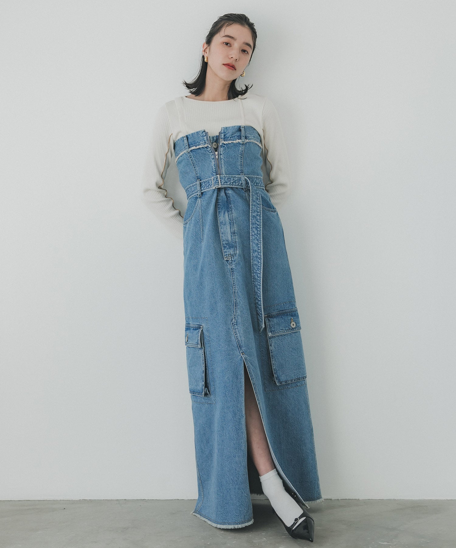 DENIM BARETOP DRESS