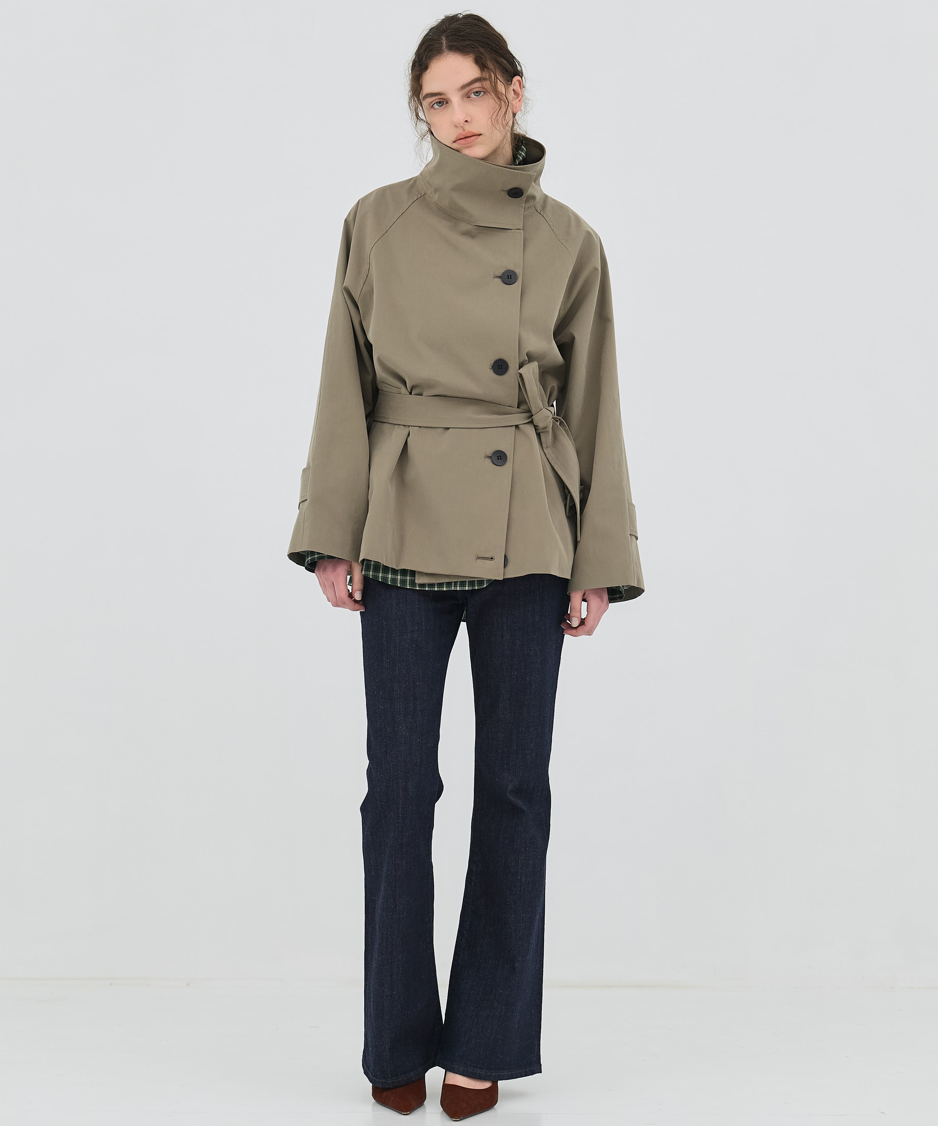 【再入荷】ファンネルネックショートトレンチコート