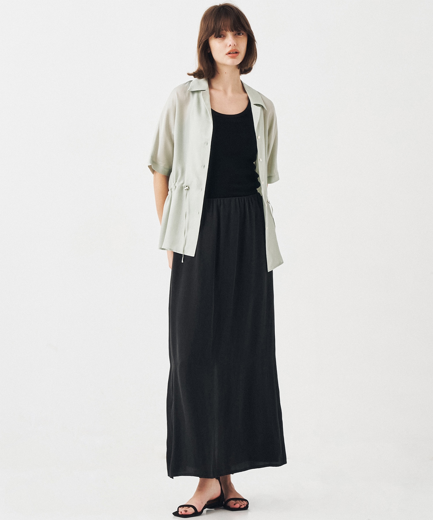 【再入荷】ピーチキュプラスリットロングスカート