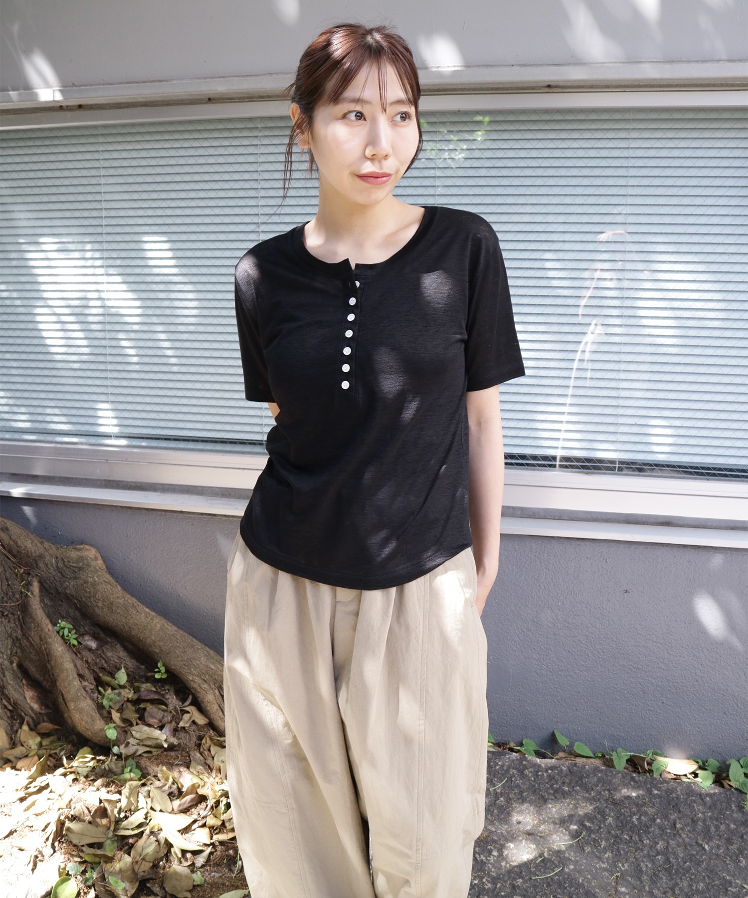 リネンヘンリーネックTEE