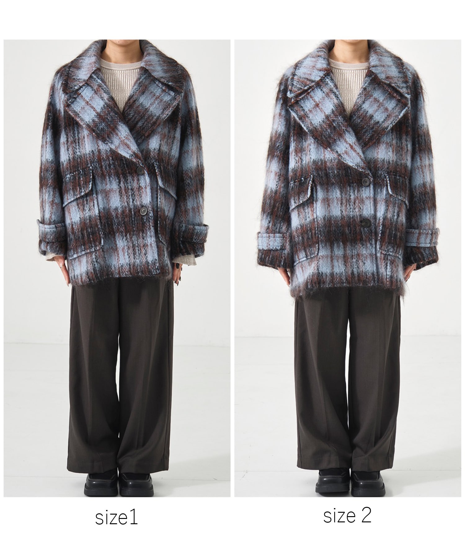 【残り僅か】ワイドラペルチェックコート