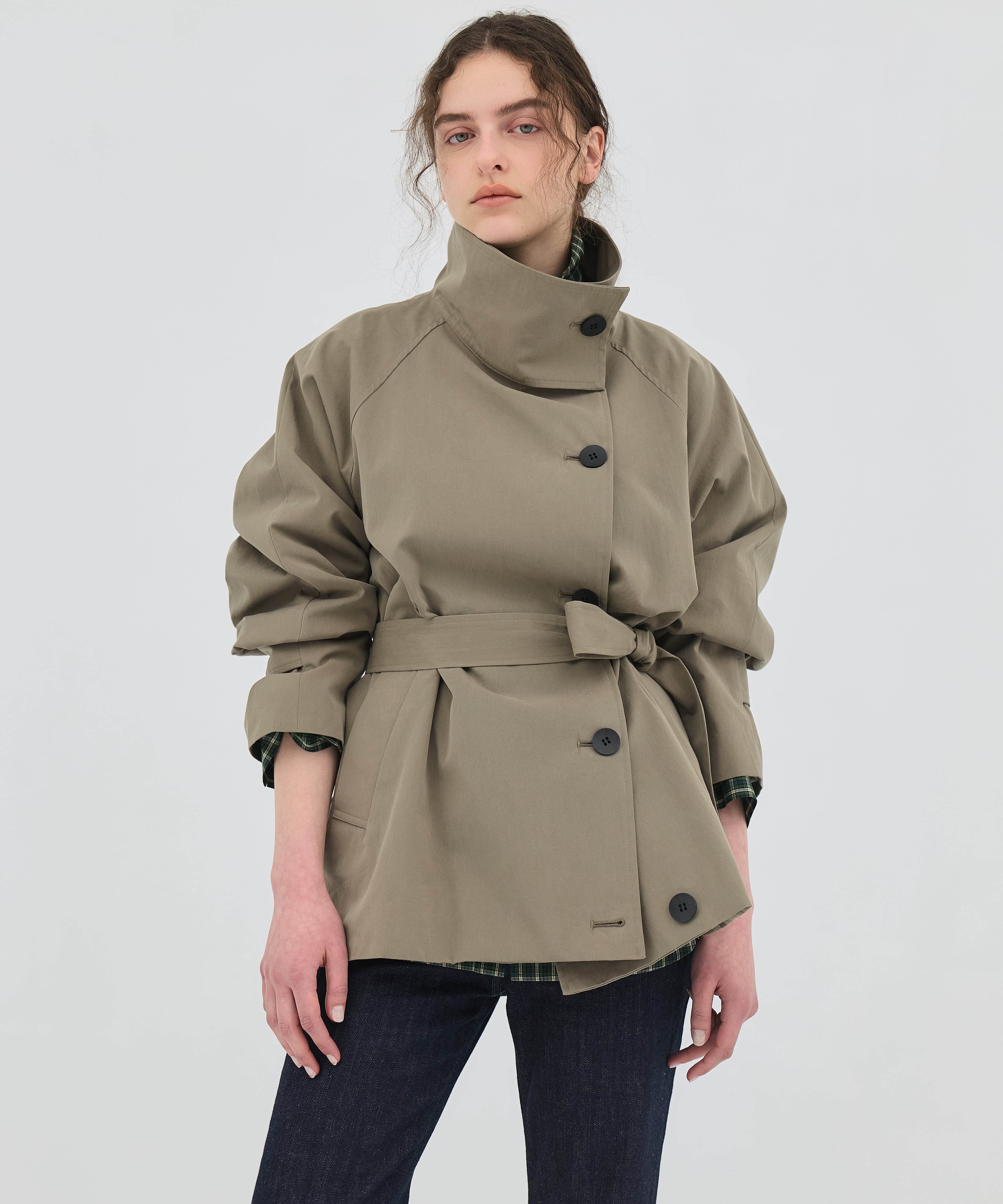 【再入荷】ファンネルネックショートトレンチコート