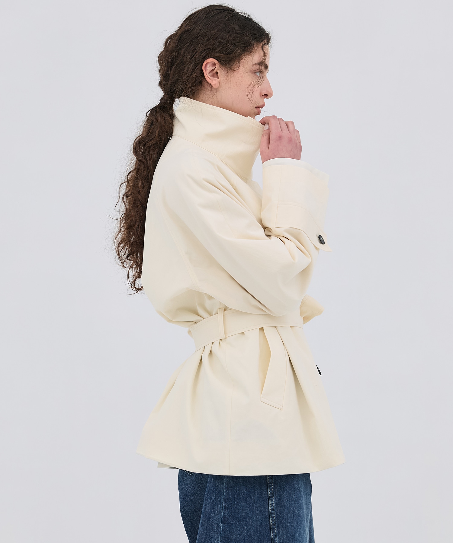 【完売間近】ファンネルネックショートトレンチコート
