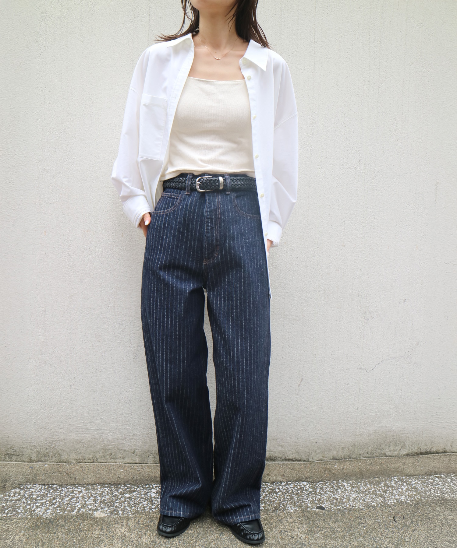 ストライプワイドストレートデニム