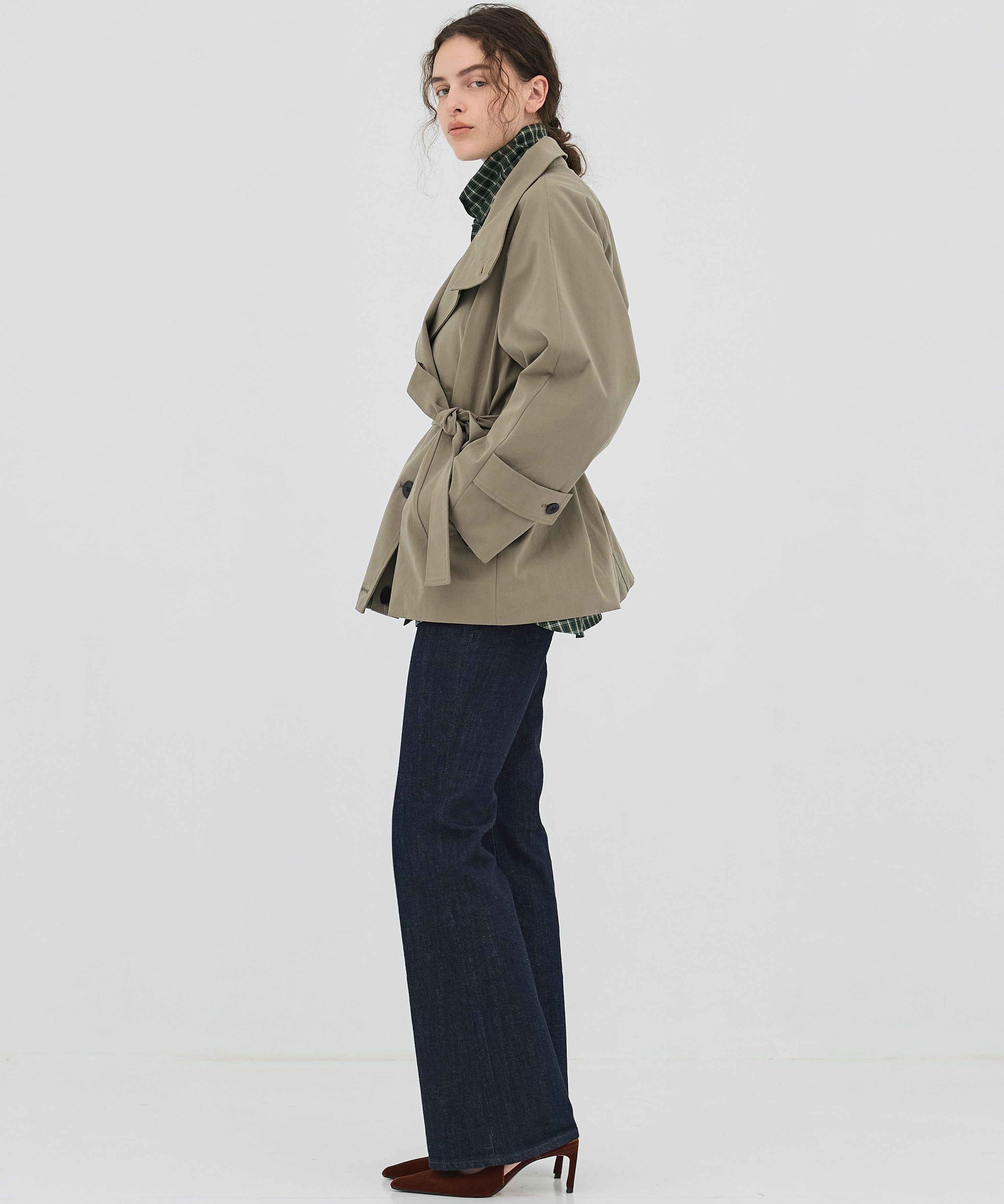 【再入荷】ファンネルネックショートトレンチコート