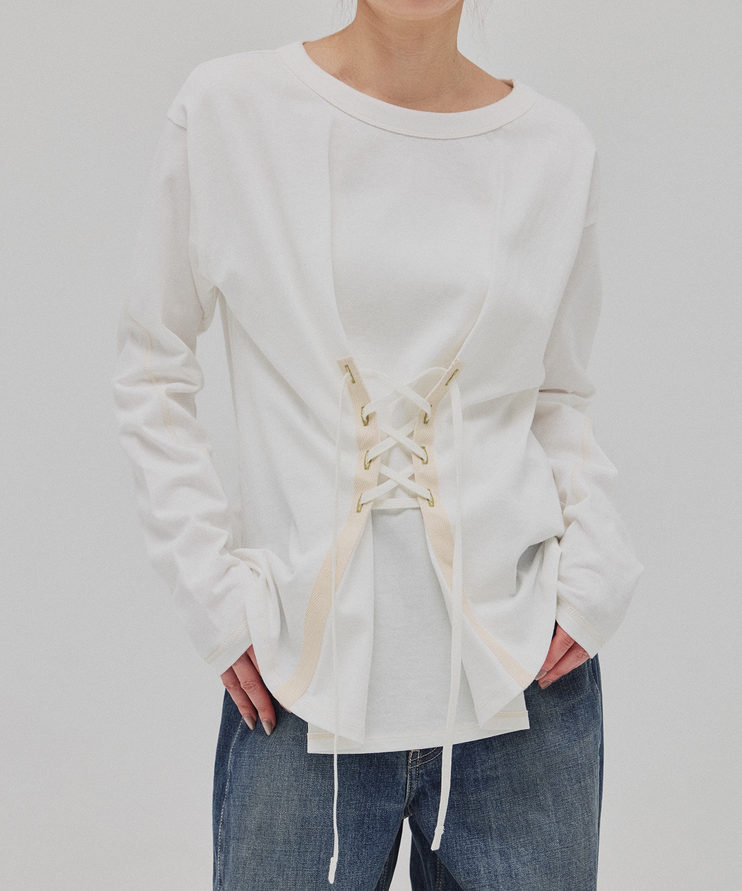 コットンレースアップTOP