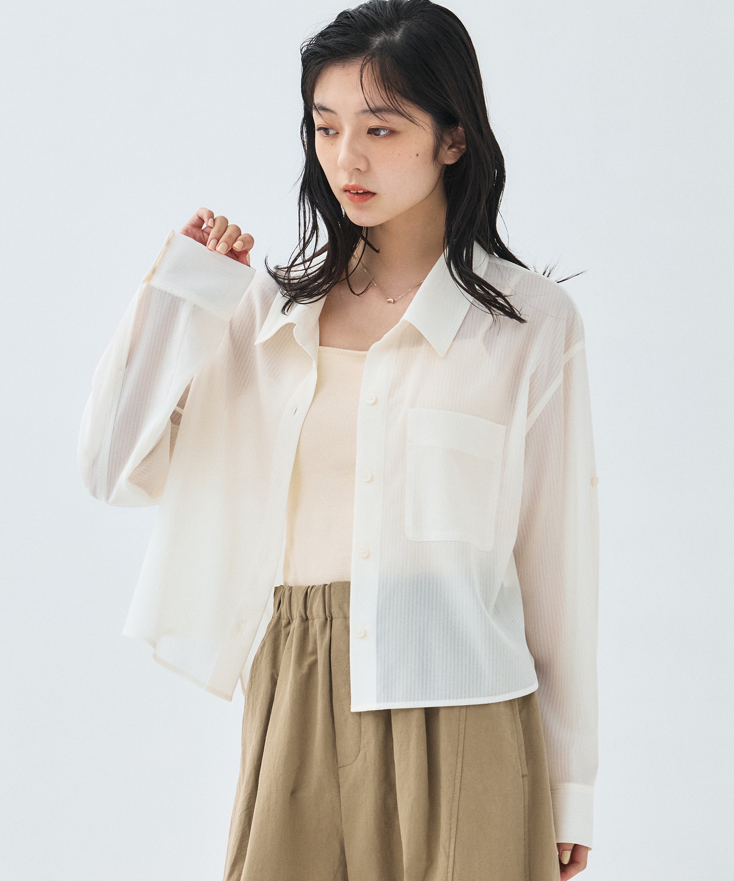 2wayスリーブシアーシャツ